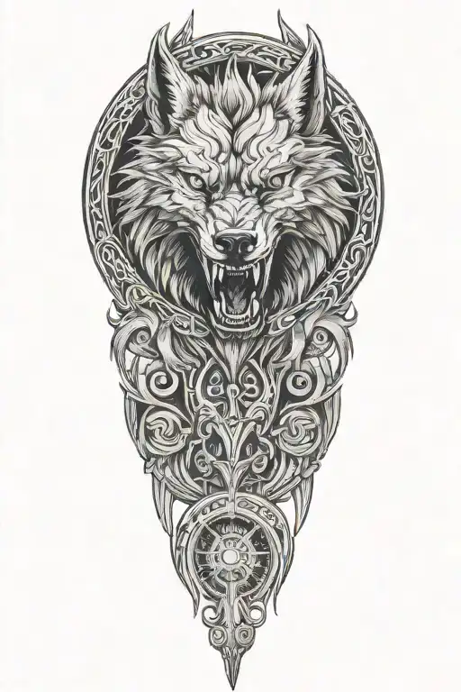 fenrir breaking free tattoo design idea