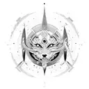 Astronomical symbols intertwined with snake and wolf silhouettes tattoo design idea