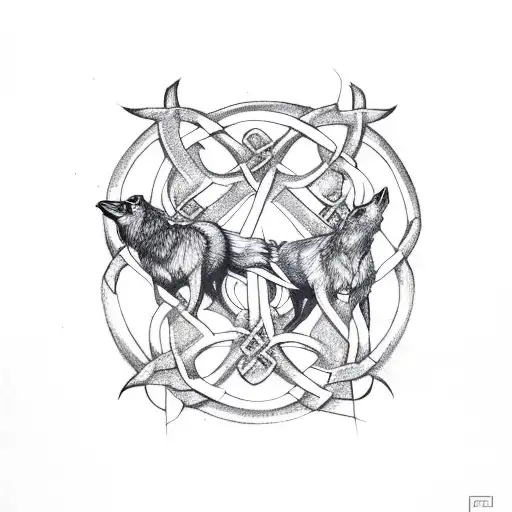 celtic knot  of three ravens, two wolves and one deer tattoo design idea