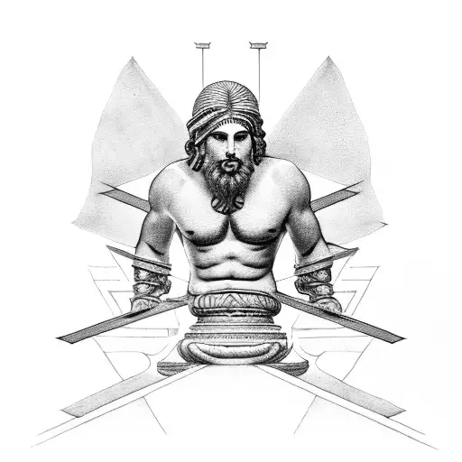 Adonis Greek god with Greek buildings back round  tattoo design idea