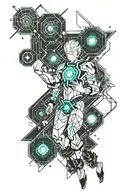 Fuse anime character dr. stone with scientific symbols and motifs tattoo design idea