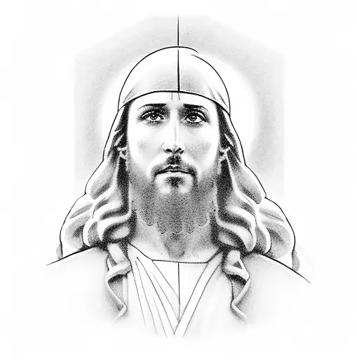 A portrait of Jesus with Coldplay's song titles as the background tattoo design idea