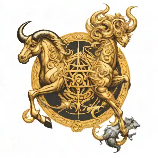 Sagittarius, Leo and Taurus zodiac symbol intertwined tattoo design idea