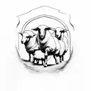 Shepherd leading a flock of sheep through a medieval church doorway tattoo design idea