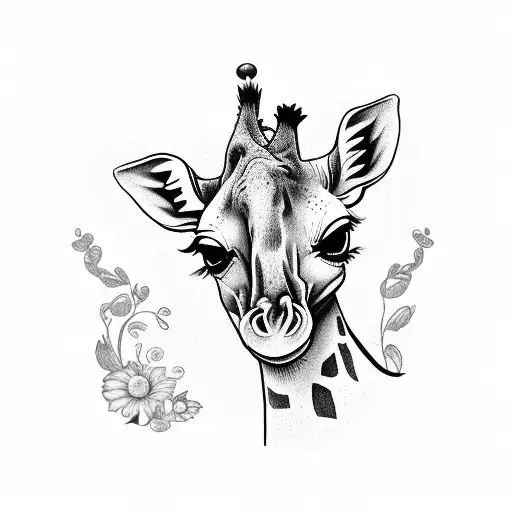 cartoon baby giraffe with script saying Carter and a birthdate of 03.16.2023 tattoo design idea