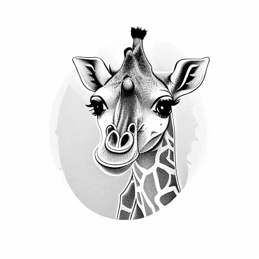 cartoon baby giraffe with script saying Carter and a birthdate of 03.16.2023 tattoo design idea