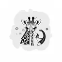 cartoon baby giraffe with script saying Carter and a birthdate of 03.16.2023 tattoo design idea