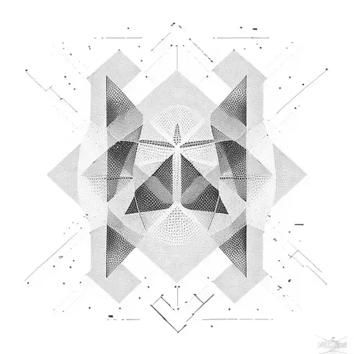 A minimalist and abstract tattoo design representing the essence of Lech Poznań through geometric shapes and patterns inspired by sport tattoo design idea