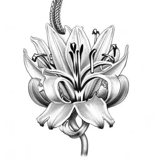 pocket watch and 3 white lilies tattoo design idea