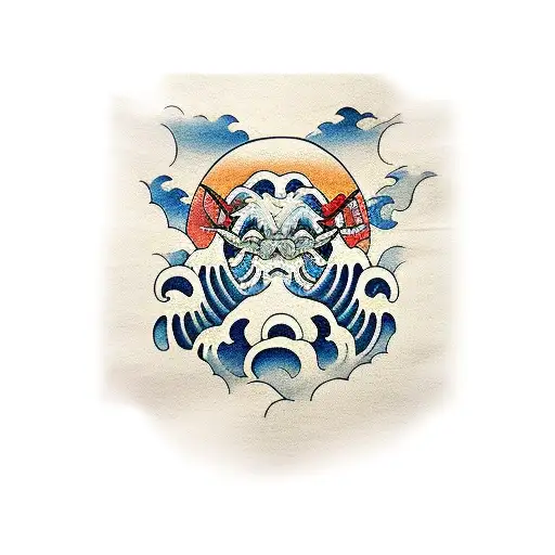 Oni Mask, the great wave off kanagawa tattoo design idea