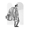 A silhouette of a traveler with a backpack standing on a mountain peak tattoo design idea