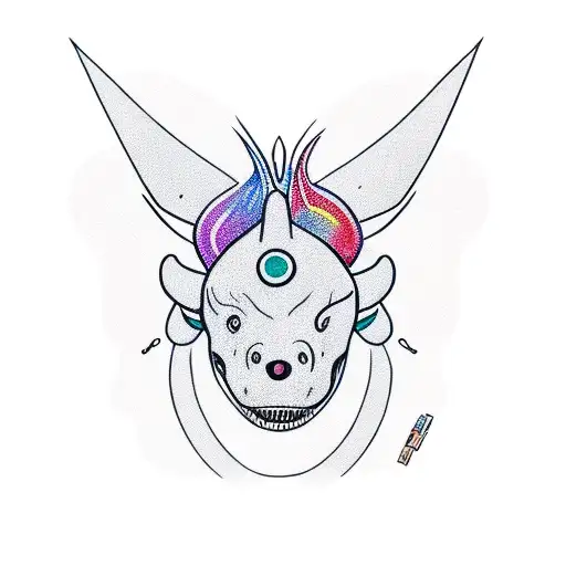 a little dino wearing Wanda Maximoff's headpiece tattoo design idea