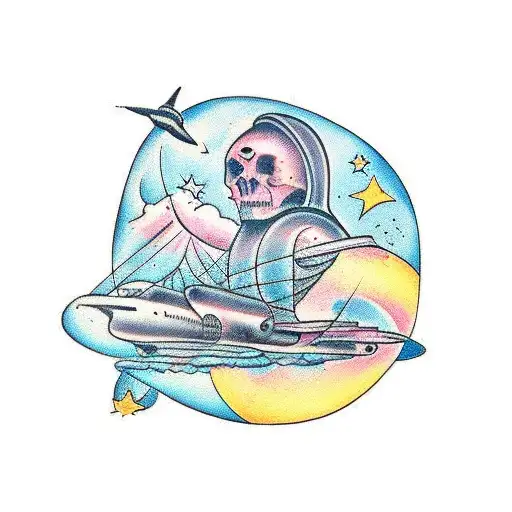 travelling and astronomy tattoo design idea