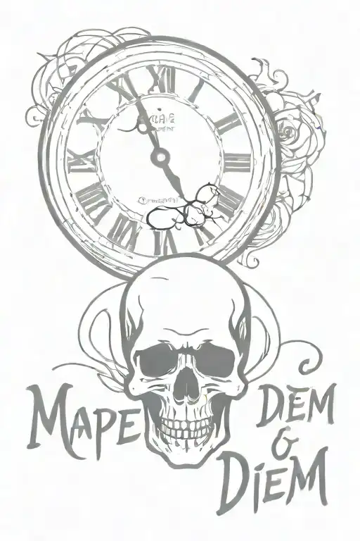 skull and clock and the inscription memento mori carpe diem memento mori tattoo design idea