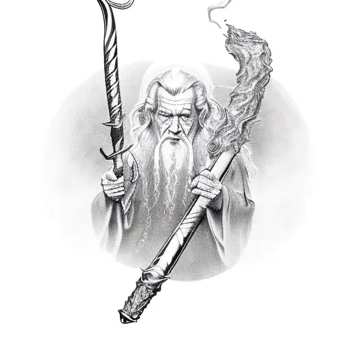 Gandalf smoking weed tattoo design idea