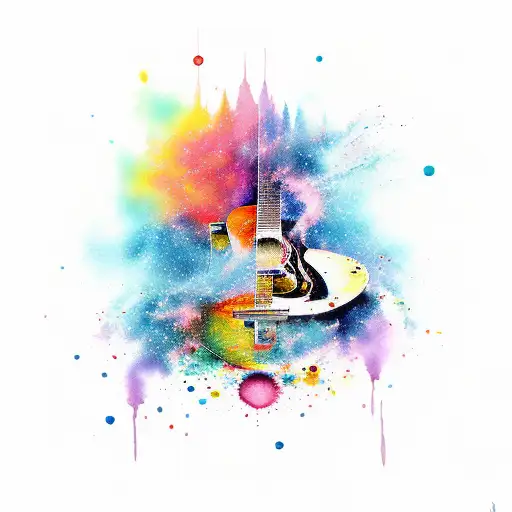 colorful,watercolor,abstractions, music, guitar tattoo design idea