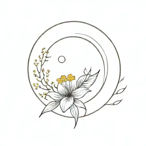 A minimalist tattoo of a small flower at center of a full moon, where moon is clearly recognisable  tattoo design idea