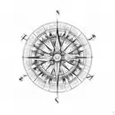 An intricate compass rose design with elements of a Norwegian fjord landscape tattoo design idea