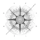 An intricate compass rose design with elements of a Norwegian fjord landscape tattoo design idea