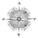 An intricate compass rose design with elements of a Norwegian fjord landscape tattoo design idea