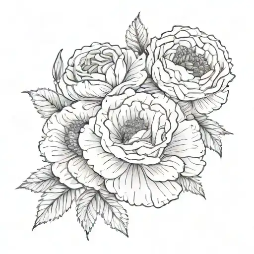 rose poppy and chrysanthemum flowers fine line tattoo tattoo design idea