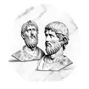 sculpture of Marcus Aurelius and Julius Caesar in marble form. their faces are split diagonally 1/2 Marcus 1/2 Ceasar tattoo design idea