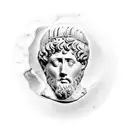 sculpture of Marcus Aurelius and Julius Caesar in marble form. their faces are split diagonally 1/2 Marcus 1/2 Ceasar tattoo design idea