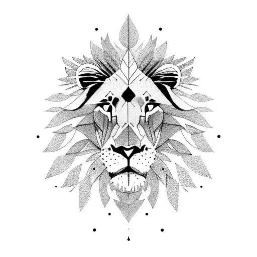 A majestic lion surrounded by trees and mountains tattoo design idea