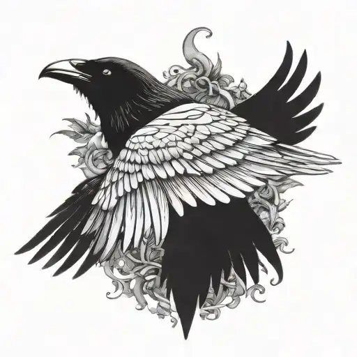 raven with outstretched wings tattoo design idea