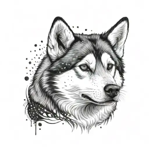 a black and white husky dog ​​named NALA who has already passed away tattoo design idea