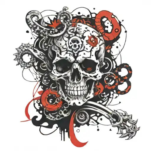 armband tattoo sculll, 2 rings and tentacles tattoo design idea