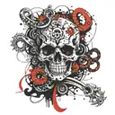 armband tattoo sculll, 2 rings and tentacles tattoo design idea