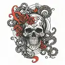 armband tattoo sculll, 2 rings and tentacles tattoo design idea