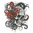 armband tattoo sculll, 2 rings and tentacles tattoo design idea