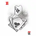 Sketch-style King of hearts with a deck of cards as background tattoo design idea