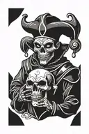 a simple full body court jester with a skull for a face juggling happy and sad drama masks  tattoo design idea
