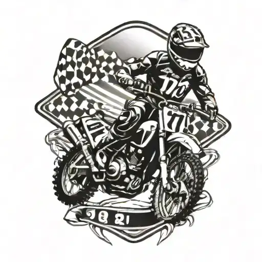 196 motocross numberplate with a chequered flag in the background tattoo design idea