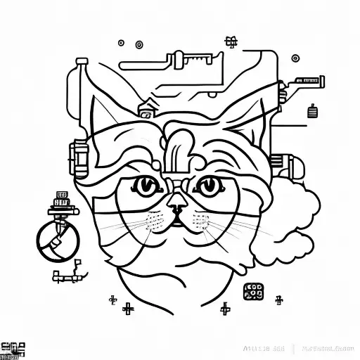 A minimalist tattoo featuring a Persian cat surrounded by technological elements tattoo design idea