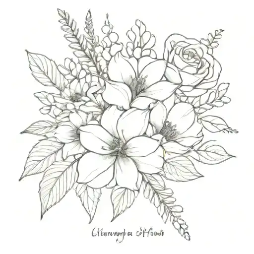 August October November birth flower bouquet tattoo design idea
