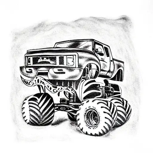 a reaslistic monster truck  tattoo design idea