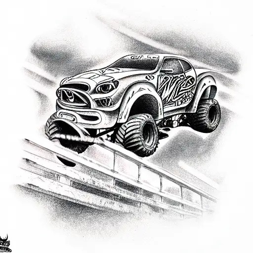 monster truck, no background tattoo design idea