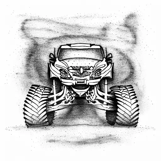 Dotwork "Monster Truck" Tattoo Idea BlackInk AI