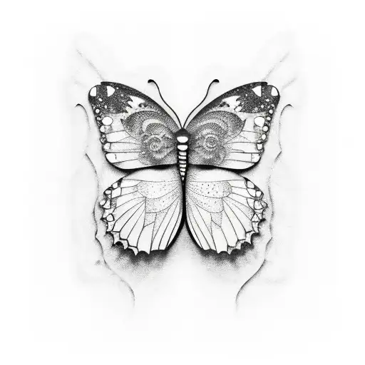 Deconstructed medium-sized butterfly with fine lines tattoo design idea