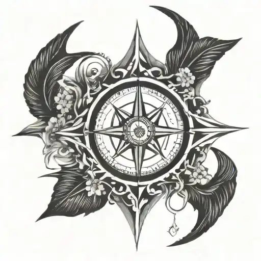Twin flame silhouette intertwined with a compass rose, symbolizing a love that always points true north tattoo design idea