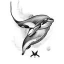 Orcas going around knee tattoo design idea