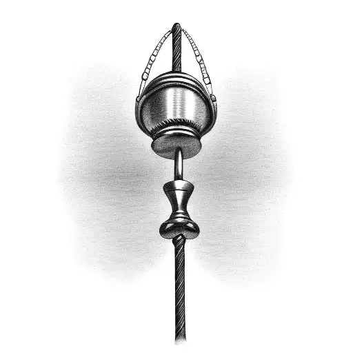 A lawyer's gavel intertwined with a fishing rod and reel tattoo design idea