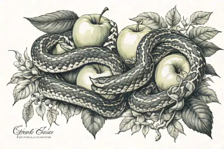 garden of eden snake and apple tattoo design idea