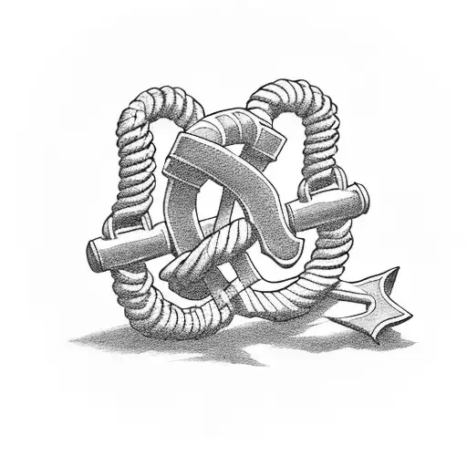 an anchor holding a dumbbell with rope doodle tattoo design idea