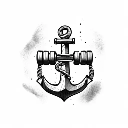 an anchor holding a dumbbell with rope doodle tattoo design idea