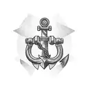 an anchor holding a dumbbell with rope doodle tattoo design idea